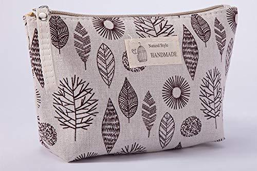 BPQ_W Makeup Bag with Zipper, Cotton Linen Large-Capacity Cosmetic Bag + Flower Print Toiletry Pouch Clutch Organizer Travel Storage Bag (C)