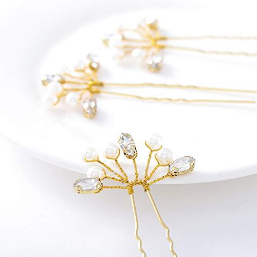 Barode Barode Bridal Hair Pins Bride Crystal Pearl Bead Hair Pins 3 Pieces (Gold)