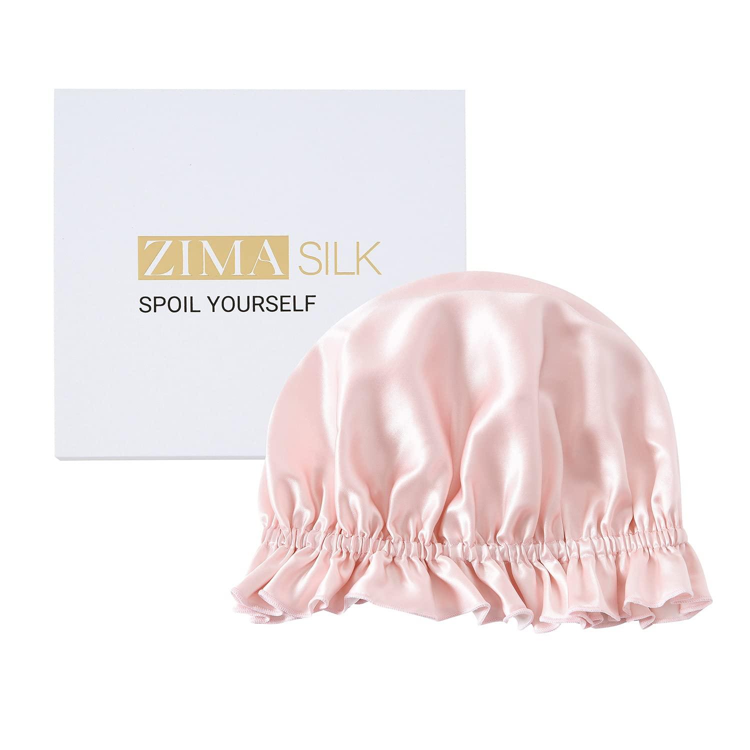 ZIMASILK ZIMASILK 100% Mulberry Silk Bonnet for Women Hair Care, Double Layered, Silk Hair Wrap for Sleeping with Elastic Stay On Head (1Pc, Pink+Ivory)