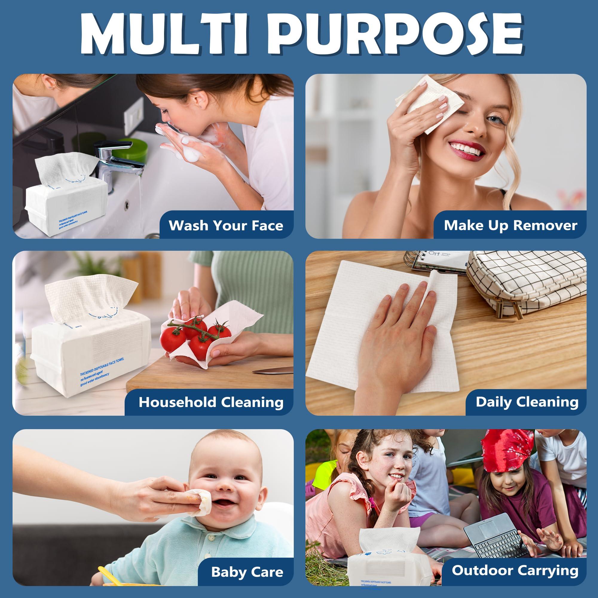 Happy Will Thick Face Towels Disposable, 100% Cotton Biodegradable Facial Wipes, Ultra Soft Face Towels for Drying, Face Towelettes Disposable Multi-Purpose for Cleansing, Skincare and Makeup Remover, 4 Pack