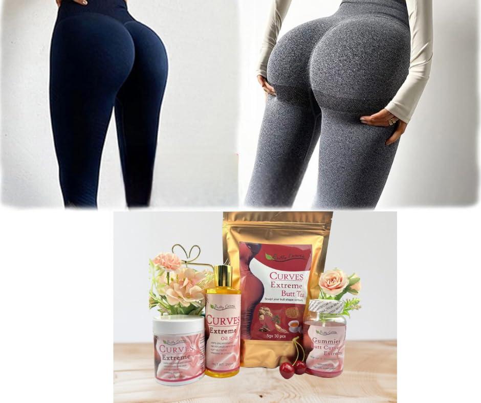 Generic Brittycurves Extreme Butt Enhancement Set, Hip and Buttock Enlargement, 30 Tea Bags, Oil Serum 8.5 fl oz, Gummies and cream