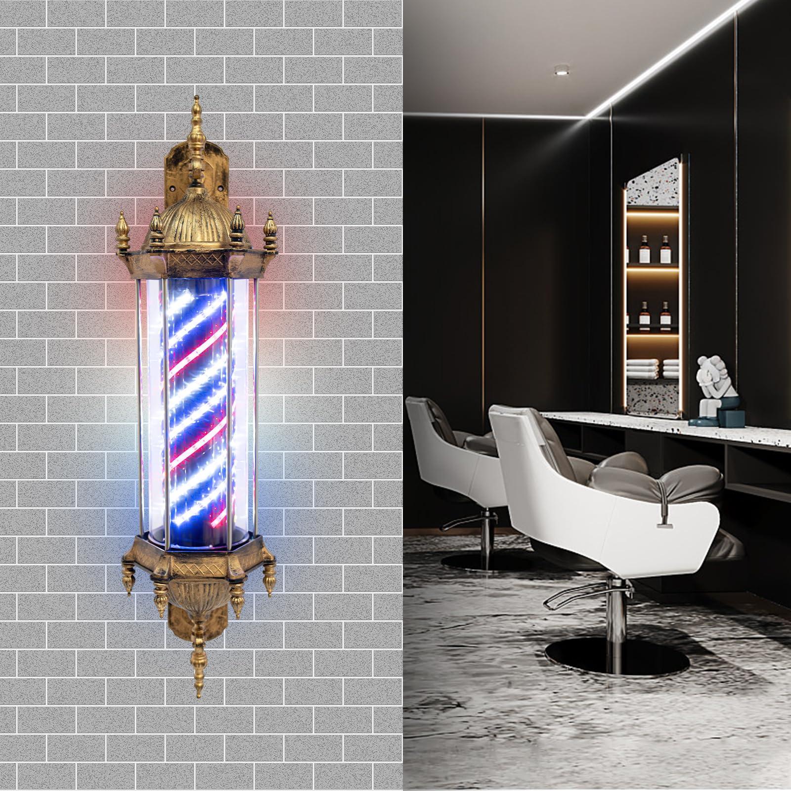 LyeXD LyeXD 35.43in Barber Pole Retro Style Light, 110V Wall Mount Rotating Barber Light Pole Hair Barber Salon Shop Open Sign, 18W Rotating LED Strips Energy Saving Hair Salon Sign (Red+Blue+White Light)