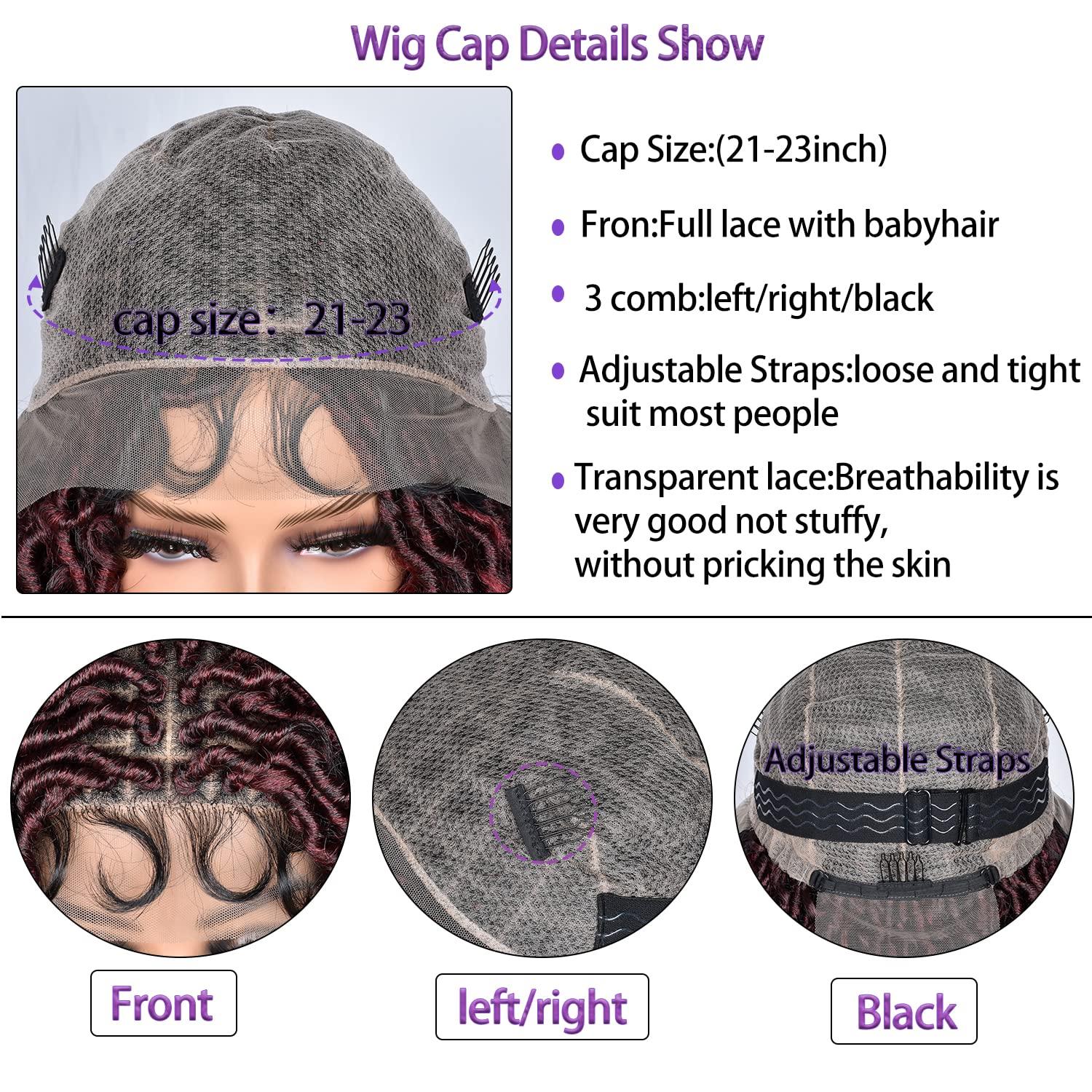 MURAMURA HAIR MURAMURA HAIR Goddess Faux Locs Wigs for Black Women 18Inch Full Lace Curly Synthetic Wigs with Baby Hair Bohemia Locs Twist Crochet Curls Braid Braided Wig(Ombre Red