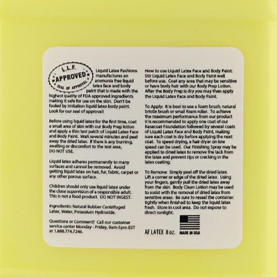 Liquid Latex Fashions Fluorescent Yellow 8 Oz - Liquid Latex Face and Body Paint, Black Light UV Reactive GLOW, Art, Theater, School Plays, Cosplays and Concerts!