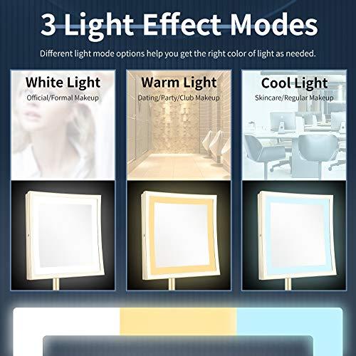 DOWRY DOWRY Tabletop LED Lighted 5X Magnifying Makeup Mirror Square with Plug 8 Inch Polished Gold Finished