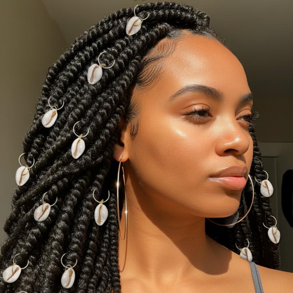 Sopopal 20 Pack Shell Hair Clip, Cowrie Shells for Hair for Women Seashell for Hair Braids DIY Sea Shell Gold Hair Rings Accessories