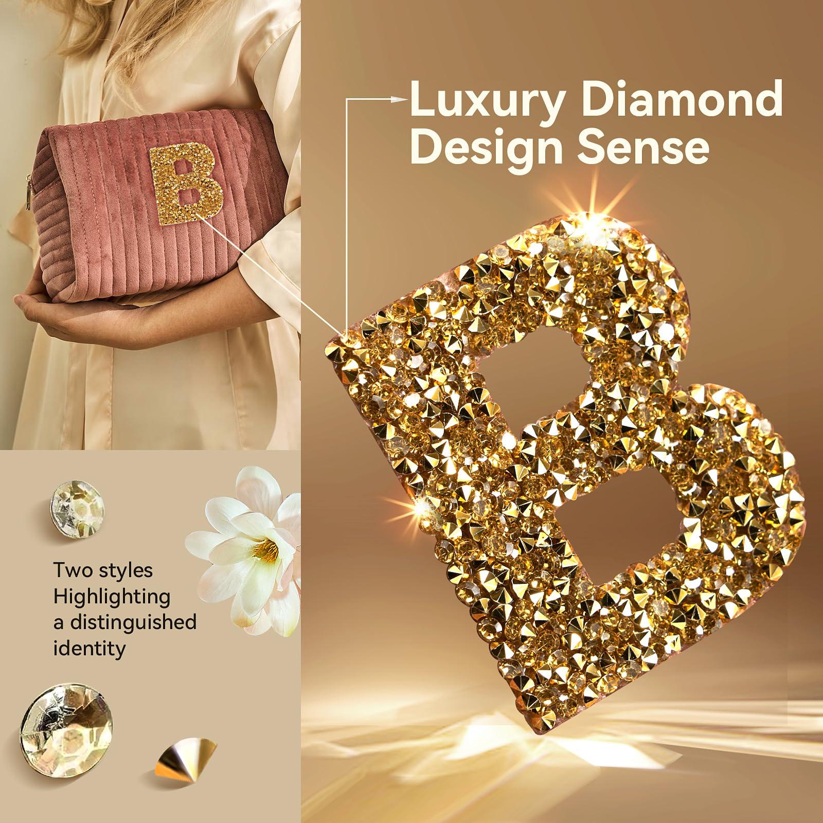 GSWOI A-Z Monogrammed Gifts with Diamonds for Women Practica,Birthday Gifts for Women Mom,Wedding Favors,Custom Makeup Baglarge Cosmetic Bags,Travel Toiletry Bag Essentials,Personalised Bridesmaid(Pink C)