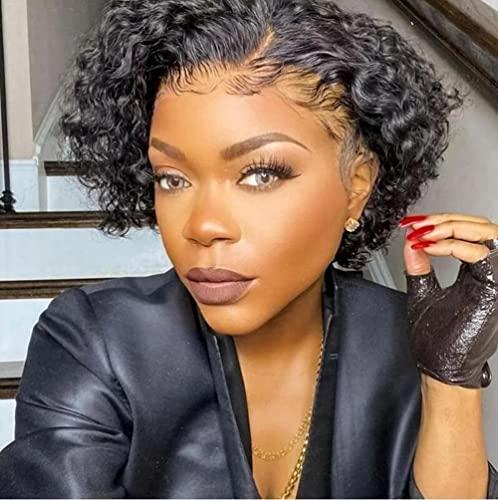 Hanne Fashion Human Hair Wigs Short Bob Curly Wig Lace Part Glueless Wigs Natural Wave African American Wigs for Black Women