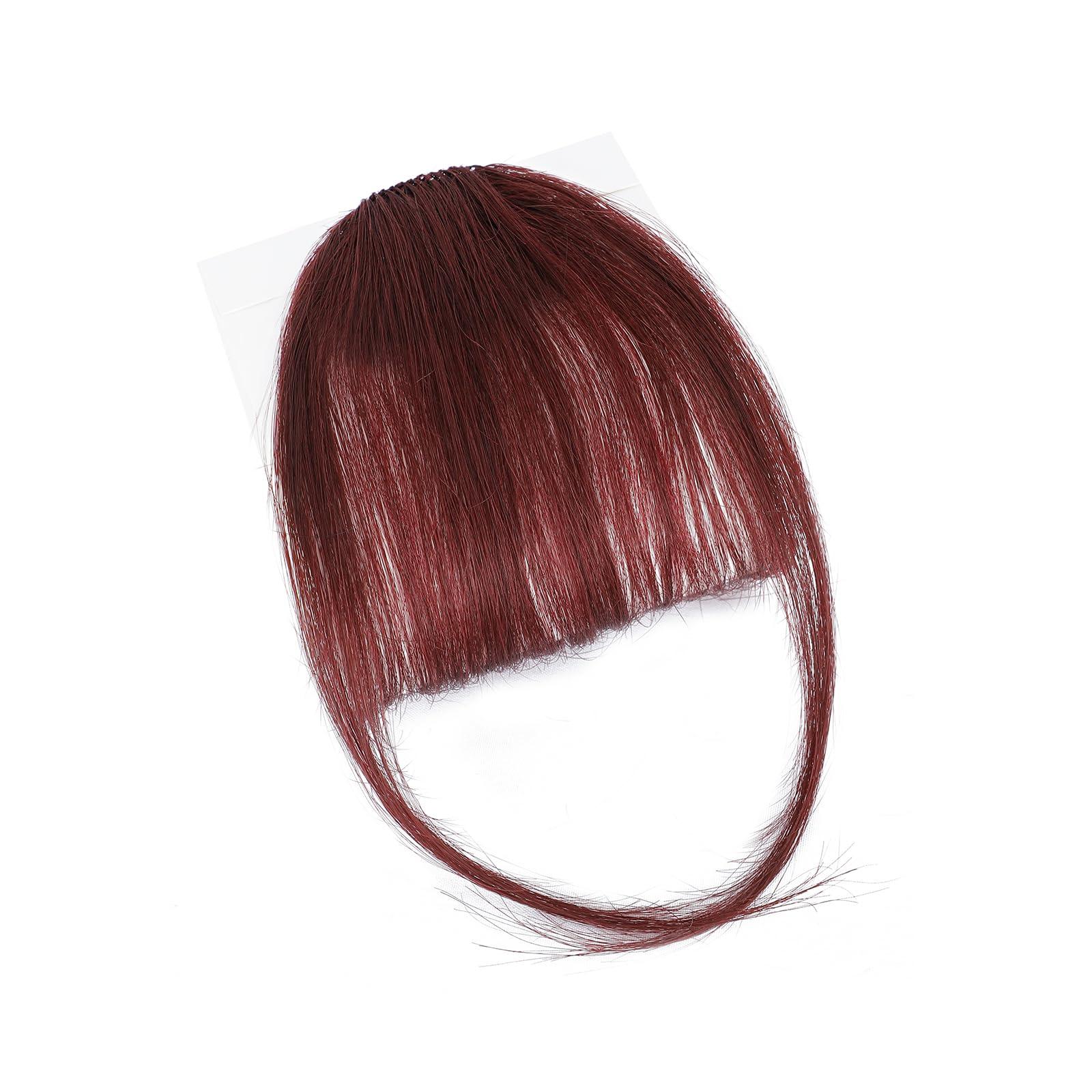 Lommel Lommel Clip in Bangs-100% Human Hair Bangs, Fake Bangs for Women Bangs Hair Clip Hair Extensions Clip on Air Bangs Hairpieces with Temples for Daily Wear (Burgundy)
