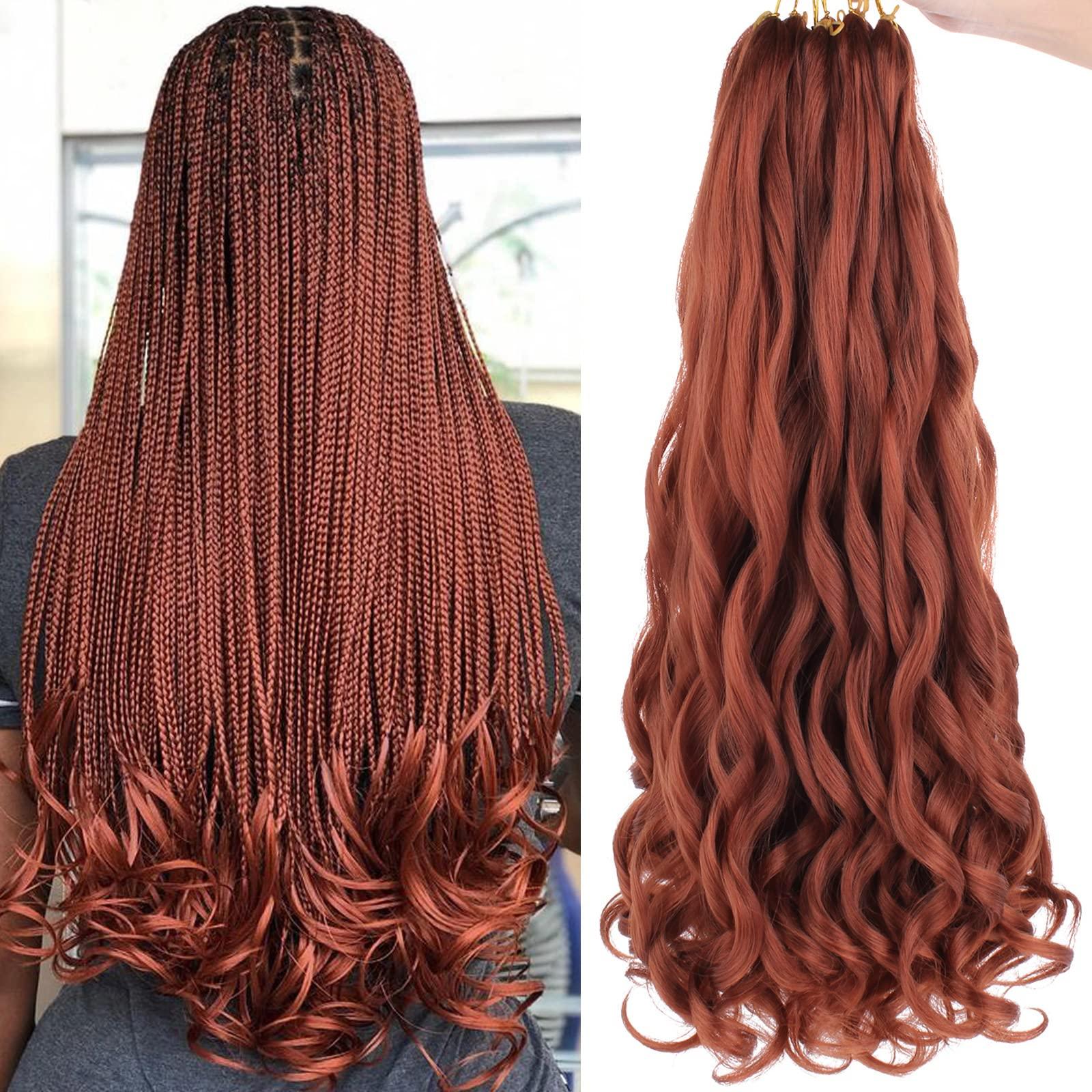 COOKOO COOKOO 9 Pack Copper Red Pre Stretched Spanish Curly Braiding Hair 18 Inch Pre-curled Loose Wave Crochet Braids Hair French Curls Crochet Braid Hair Extention for Goddess Nu Locs 350#