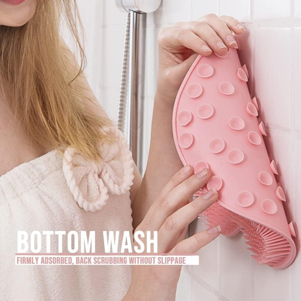 FOTN Shower Foot Scrubber Mat with Non-Slip Suction Cups, Foot Back Cleaning Pad Back Washer Exfoliating Bath Wash Pad, Wall Mounted Slip Suction Cups for Use in Cleaner Men and Women (Color : Pink)
