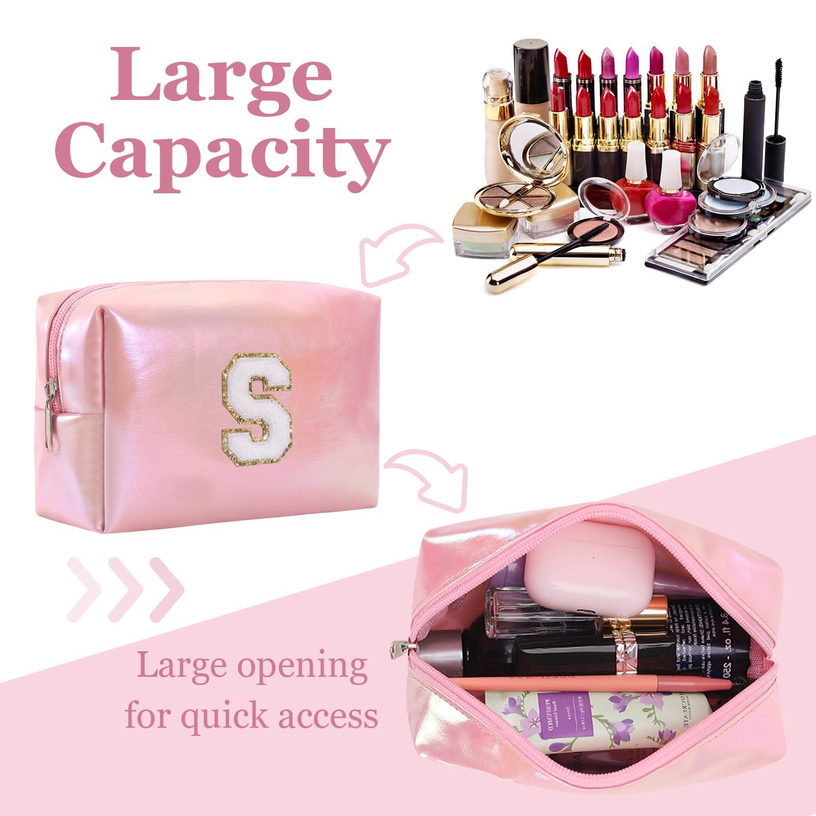 Boletochic Personalized Initial Makeup Bag, Letter Zipper Cosmetic Bag for Womens, Preppy Makeup Bags, Glitter Waterproof Cute Makeup Pouch, Travel Makeup Bags for Mother\'s Day Birthday GiftsLetter S)