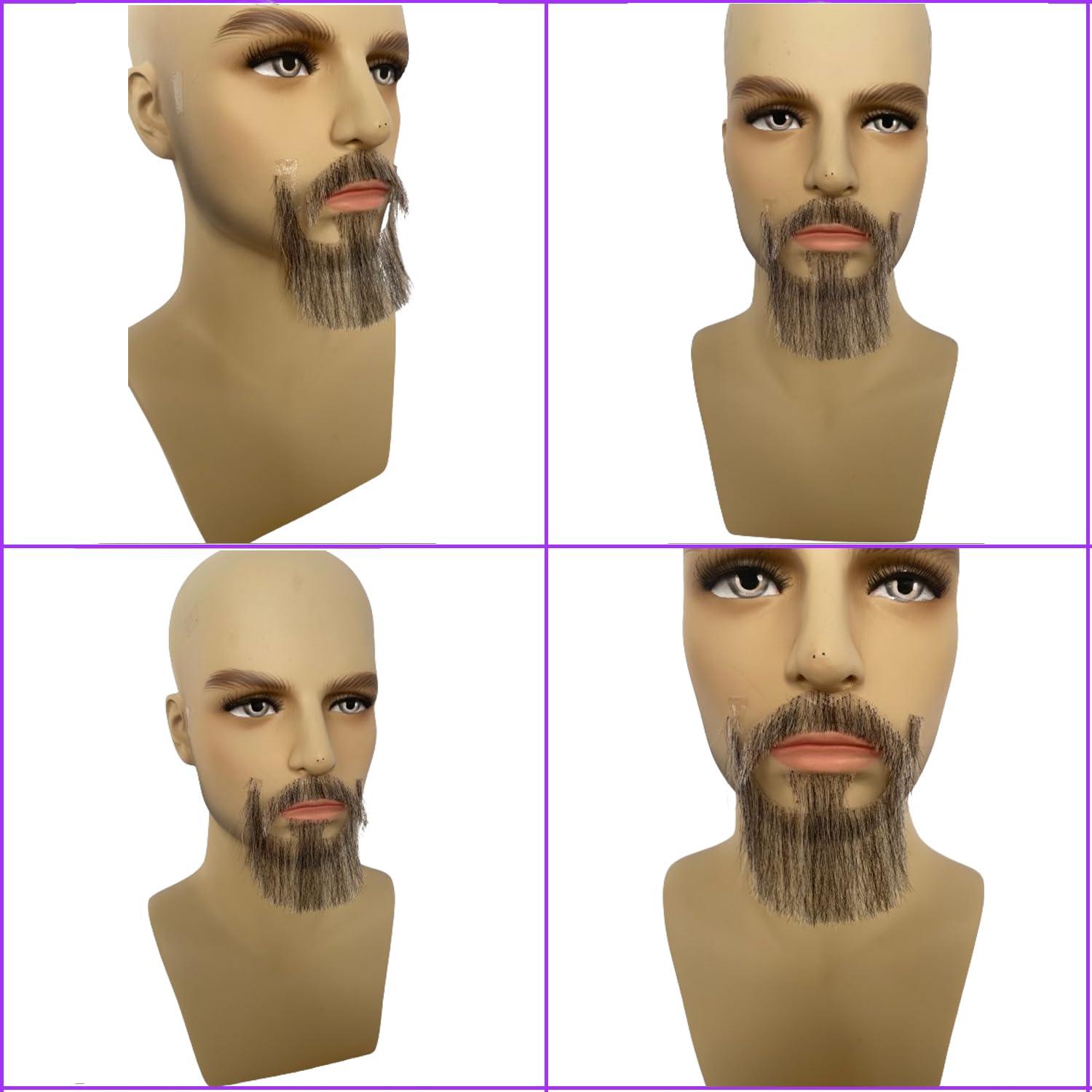 Voloria Voloria Fake Beard Realistic Human Hair Full Hand Tied Facial Hair Black Goatee False Beards Lace Invisible Fake FaceMustache Cosplay Costume Party (Style-1, Black Mixed White)