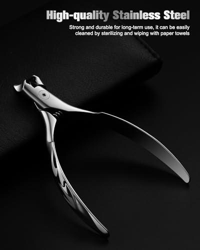FERYES FERYES Wide Jaw Thick Toenail Clippers Thick Toenails - Precision Stainless Steel Toe Nail Clippers for Thick Nails for Seniors with Catcher - Silver