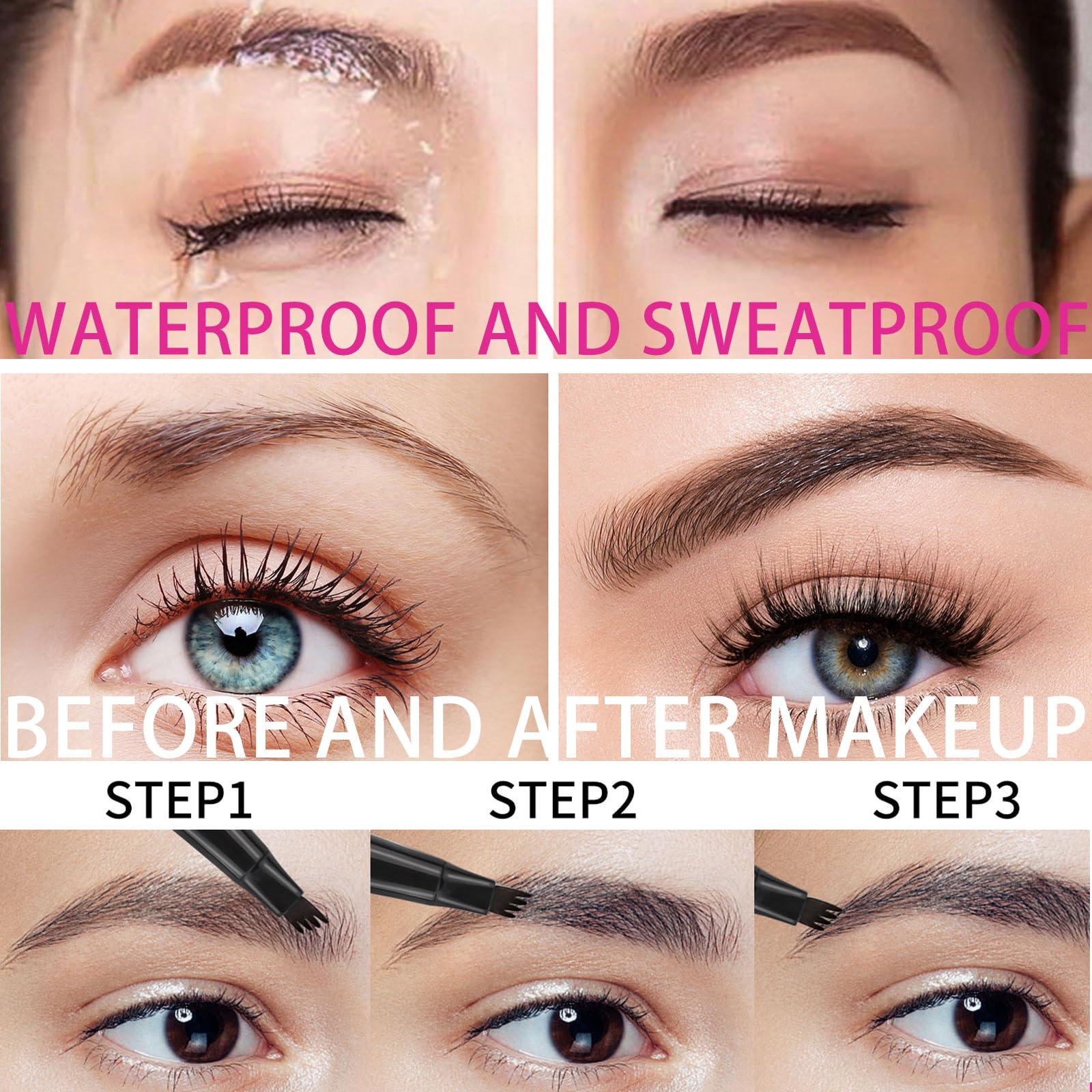 Lalasani Eyebrow Pencil with 4 Micro-Fork Tip Precision Application Waterproof Smudge-Proof 24H Long-Lasting & Easy Glam Look Eyebrow Pen - 4# Black