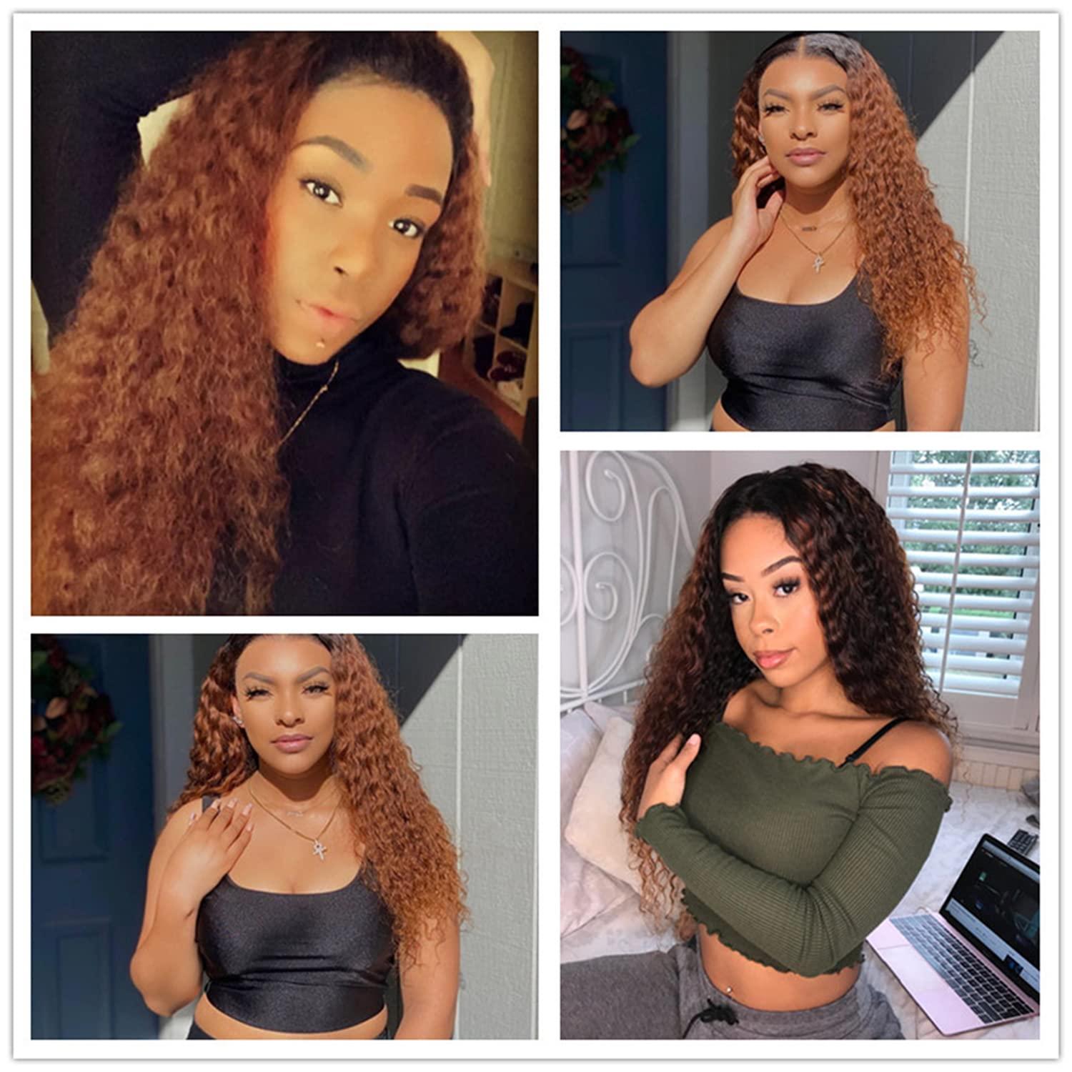 seelaak Seelaak 26inch Ombre Brown Curly Clip in Hair Extensions Brazilian Virgin Remy Hair Kinky Curly Clip Ins Human Hair Extension