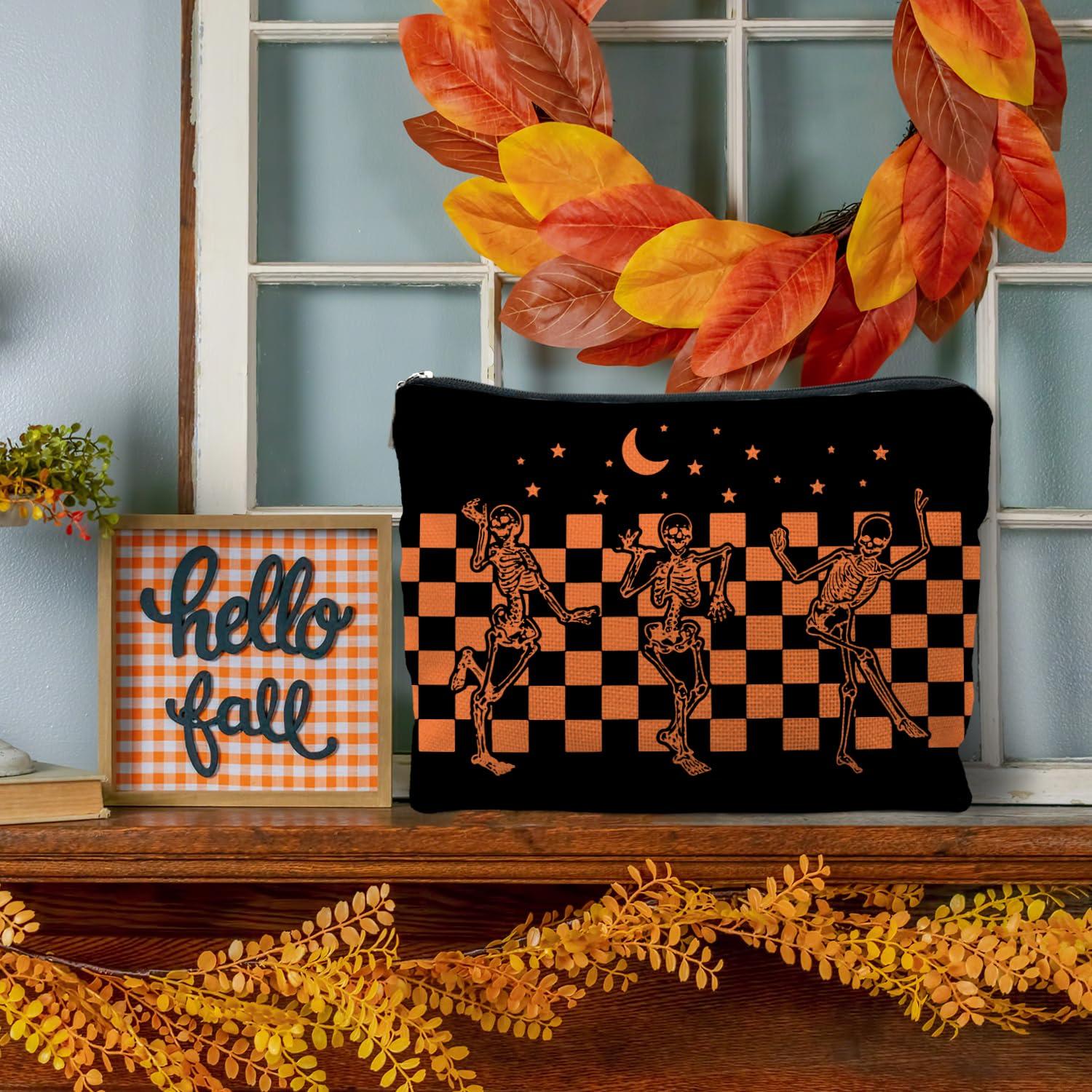 RYYCDOI RYYCDOI Funny Gothic Skeleton Makeup Bag, Halloween Makeup Bag, Halloween Gifts for Women, Witchy Makeup Bag for Women, Dark Academia Makeup Pouch, Cool Makeup Bag, Horror Makeup Bagorange