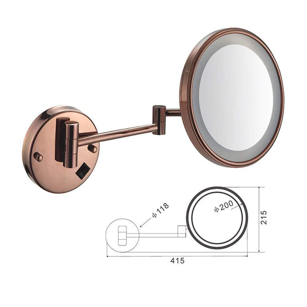WLALLSS CXQD LED Wall Mounted Bathroom Vanity Mirror with 3X Magnification and Telescopic Extendable Folding Arm - Shaving Makeup Beauty Mirror
