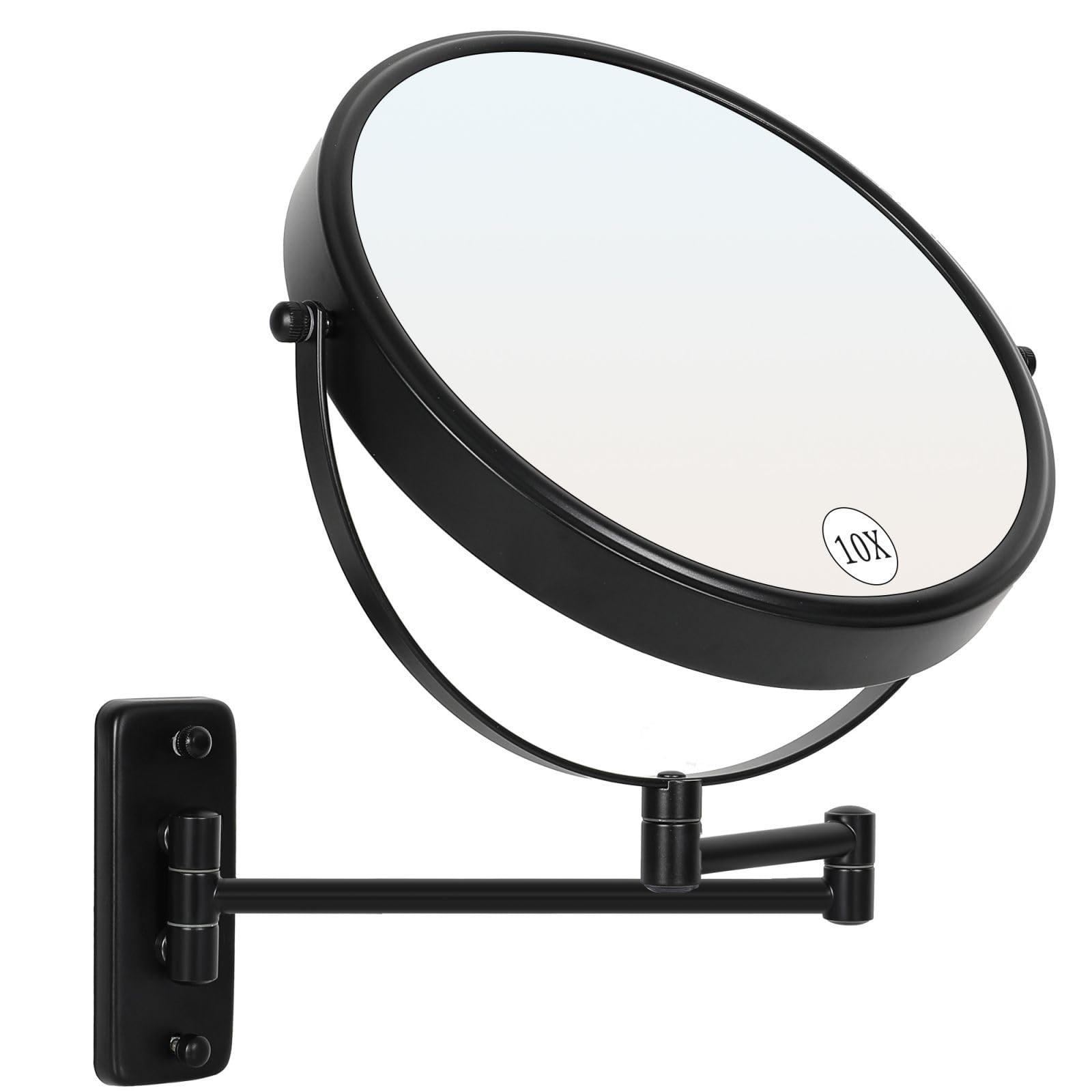 HOMEMIRO Large Size 9-in Wall Mounted Magnifying Makeup Mirror 1X/10X Magnification,Extendable Bathroom Mirrors Wall Mount Vanity Mirror for Shaving,12-in Folding Arm,Flexible Adjustable,Space-Saving,No Light