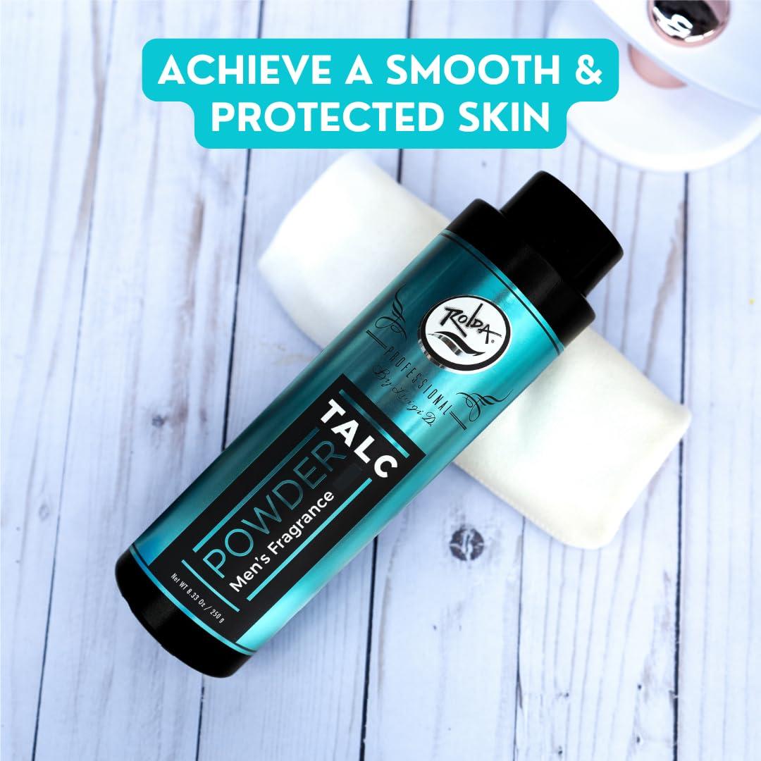 Rolda Rolda Men\'s Barber Talc Powder - White Talcum Powder After-Shave Solution is Highly Absorbent and Provides A Fresh, Clean Feeling After Every Shave, Helping to Calm Itchy Skin and Prevent Irritation