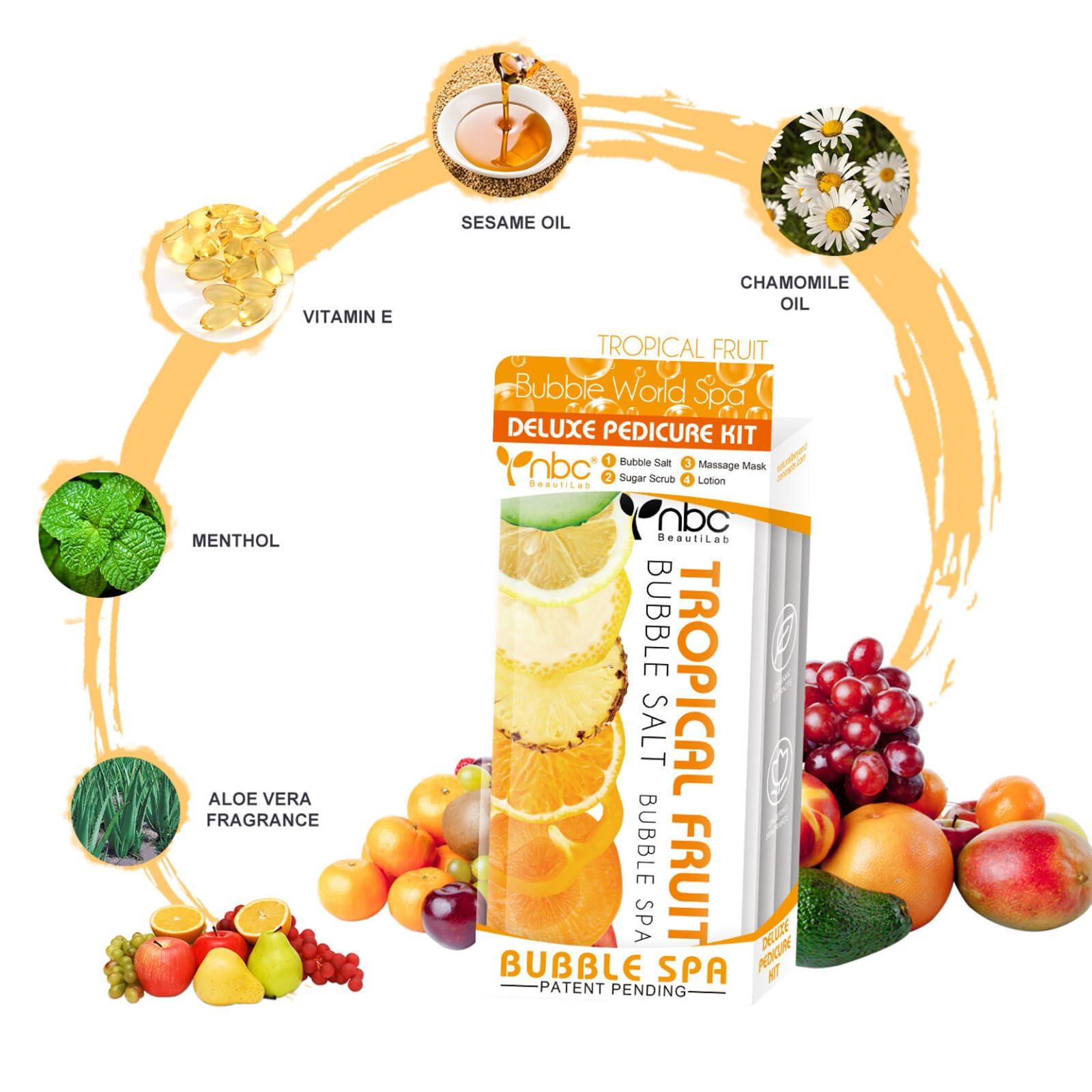 nbc BeautiLab nbc BeautiLab Pedicure Kit Foot Soak Set: Bubble Salt, Sugar Scrub, Massage Mask, Massage Lotion in a Box, 4 Step Foot Spa Kit for Dry Feet, Calluses and Tired Feet(1 Set Tropical Fruit)