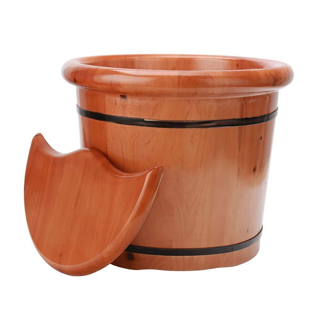 Katzowen Foot Massager Spa Wooden Foot Tub, Household Foot Bath Barrel, Thick Round Foot Bath Barrel, Foot Bath, Family Health Gift,36cm (Color : Covered)