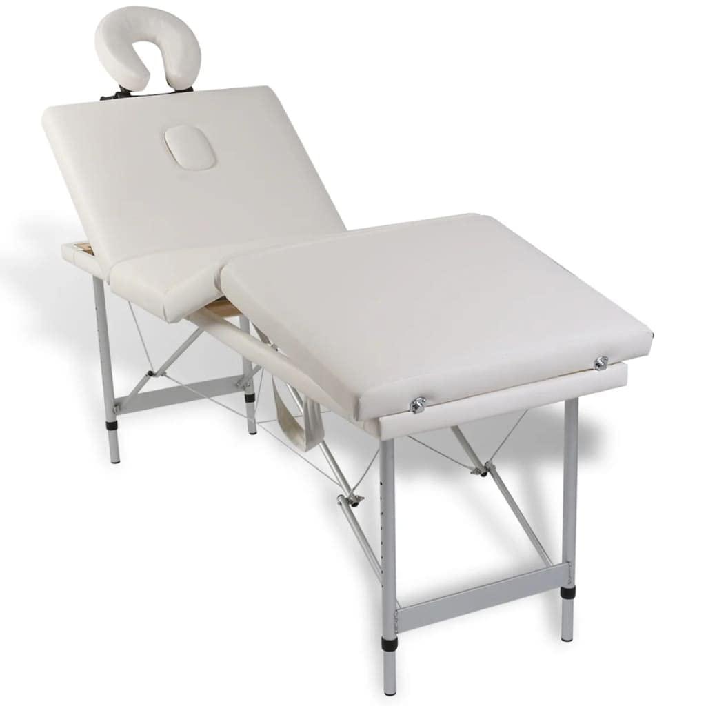 vidaXL vidaXL - Foldable 4-Zone Massage Table in Creme White - Aluminum Frame, High-Density Foam Padding, Adjustable and Portable for Outdoors, Clinics, Therapy Centres