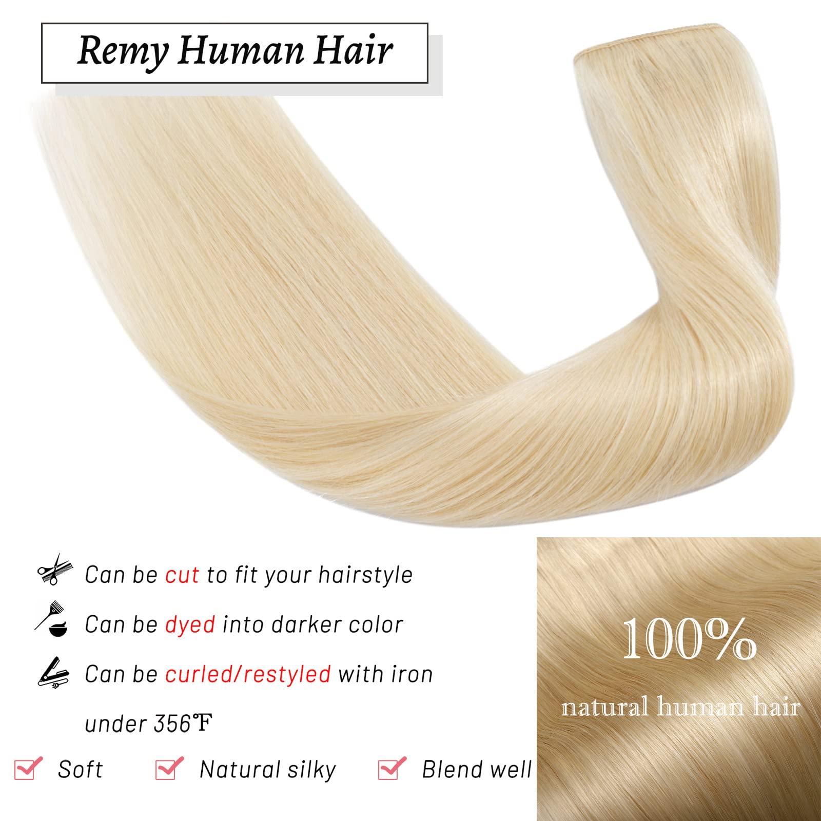 S-noilite S-noilite 1 Piece Clip in Human Hair Extensions 5 Clips 3/4 Full Head Clip on Remy Hair Extension For Women Lighter One-Piece Design Adding Hair Volume 16Inch 45g Platinum Blonde