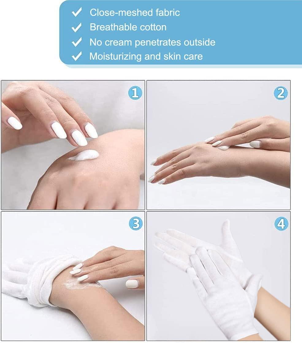CGBOOM 3 Pairs Moisturizing Gloves Over Night Bedtime White Cotton | Cosmetic Inspection Premium Cloth Quality | Eczema Dry Sensitive Irritated Skin Spa Therapy Secure Wristband| One Size Fits Most