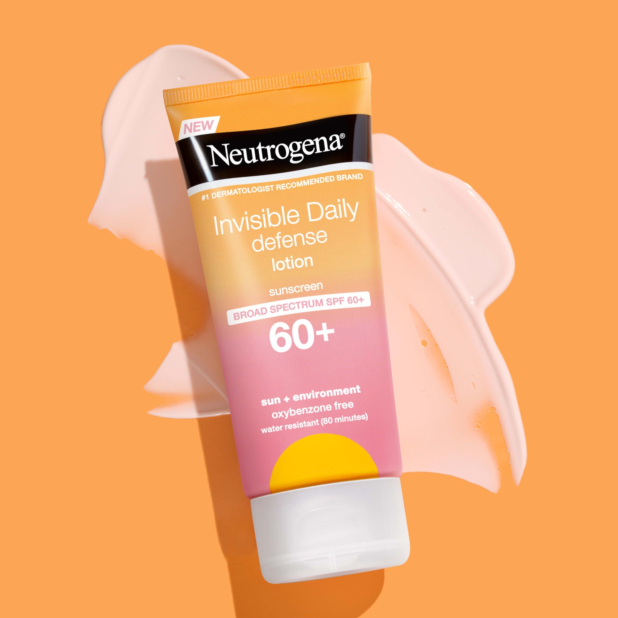 Neutrogena Neutrogena Invisible Daily Sunscreen Lotion, Broad Spectrum SPF 60+, Oxybenzone-Free & Water-Resistant, Sun or Environmental Aggressor Protection, Antioxidant, 3 Fl Oz (Pack of 1)