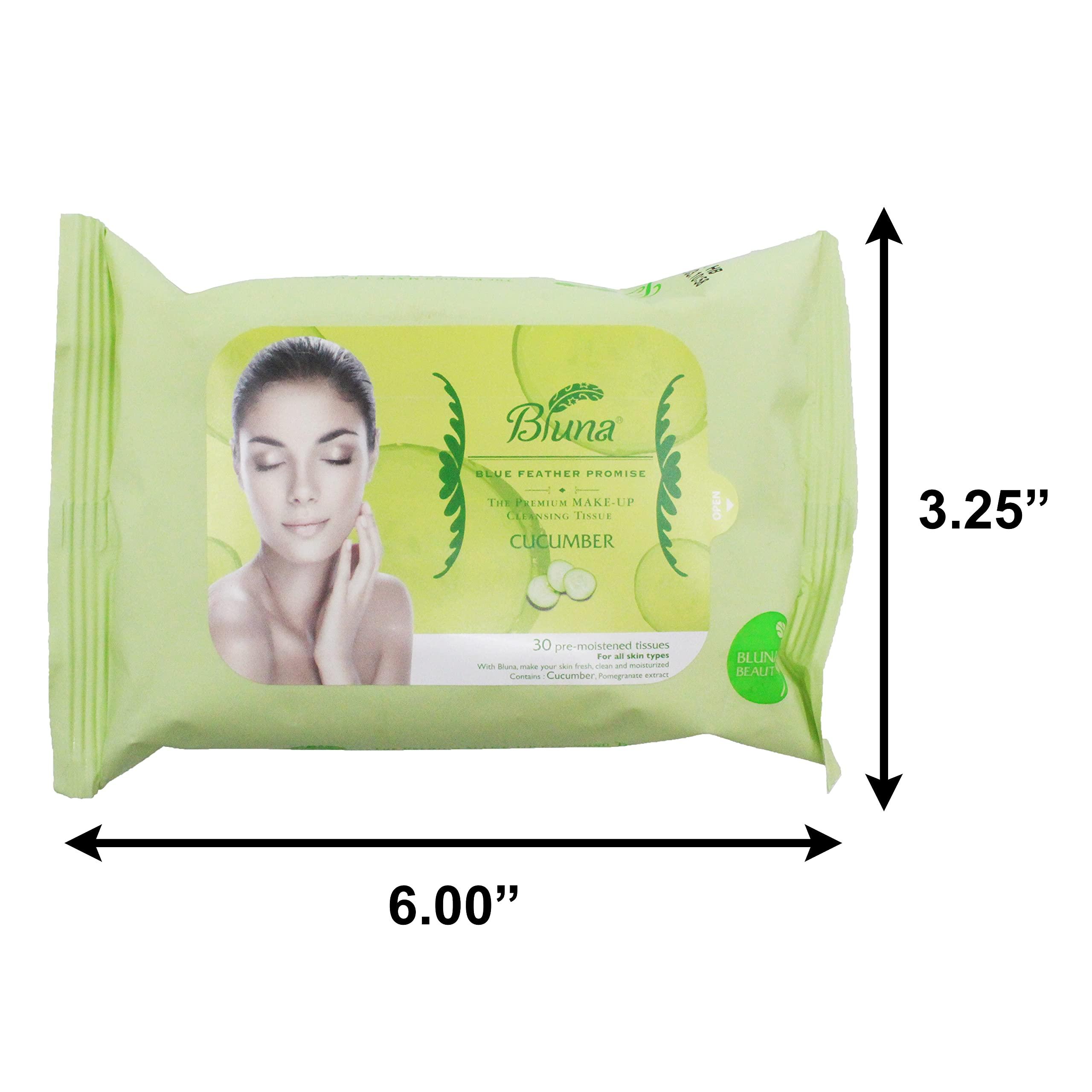 bluna Bluna Facial Make-Up Cleansing Tissue for All Skin Types, Cucumber, 30ct per pack (2 PACK)