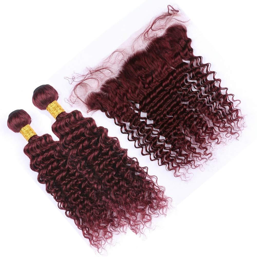 Tony beauty hair Tony Beauty Hair Malaysian Burgundy Red Human Hair Weaves 2 Bundles with Frontal 3Pcs Lot #99J Wine Red Deep Wavy Human Hair Wefts with Lace Frontal Closure 13x4 Ear to Ear (12 14+10)