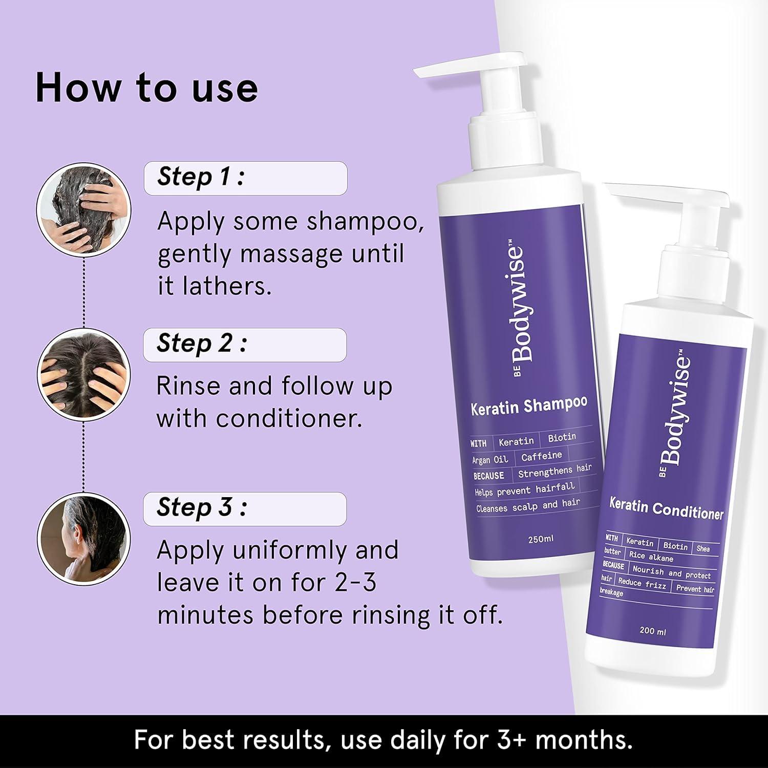 Generic Be Body.wise Keratin Hair Fall Control Shampoo & Conditioner | Ultra Smoothing Shampoo + Conditioner with Niacinamide, Biotin, Argon Oil, Shea Butter & Caffeine | Paraben & SLS free, 450ml.