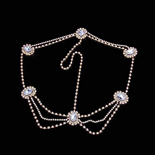BERYUAN BERYUAN Women Rhinestone Head Chain Boho Crystal Headpiece Gold Wedding Hair Accessory Gift for Her Party Headpiece for Bride Bridesmaid Girls (style 1, ) (Gold)