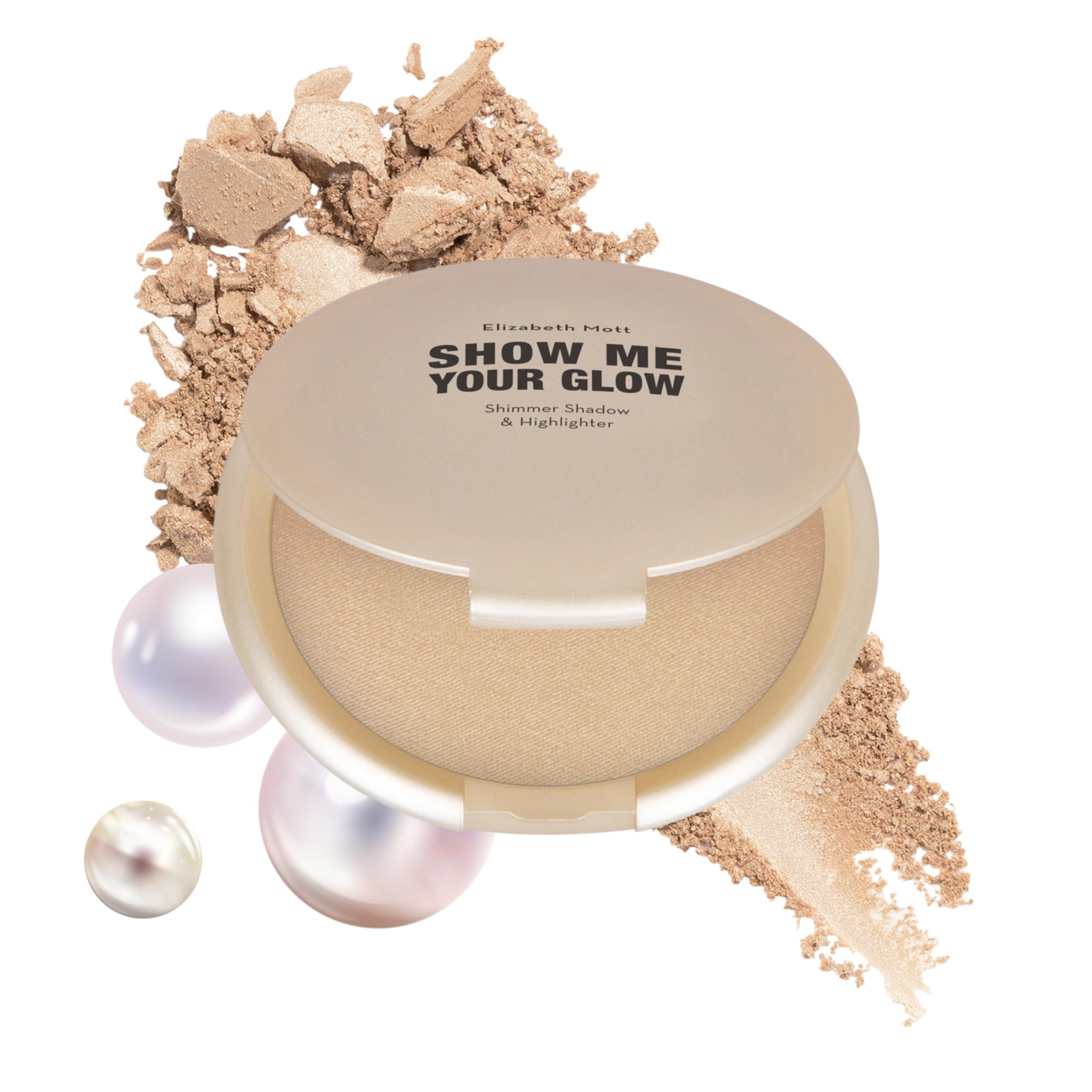 Elizabeth Mott Elizabeth Mott Show Me Your Glow Shimmer Shadow and Highlighter Makeup - Natural Face Glow Makeup - Cruelty Free and Paraben Free - Illuminating Pearl Highlight - Compact Powder Highlighter (10g)