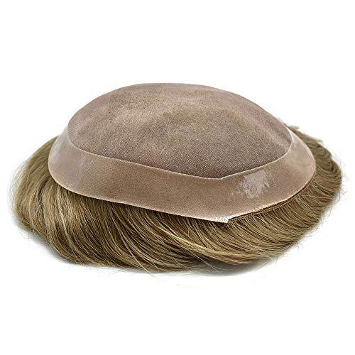 LYRICAL HAIR LYRICAL HAIR Toupee for Men Human Hairpiece Hair System Replacement Fine Mono Lace Durable PU Poly Skin Monofilament Wig Black Brown (8\"x10\", 1740# - 17# Dark Ash Blonde+40% Gray)