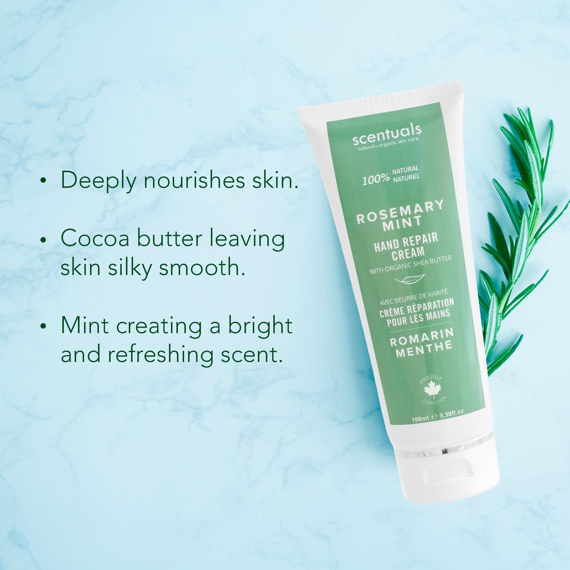 Scentuals Hand Cream with Rosemary & Mint Essential Oil, Shea Butter, Cocoa Butter, Argan & Almond oil, Vitamin E and Aloe Vera, for Moisturizing Dry Hands, Cruelty Free, Natural Skin Care, 100 ml, 3.4 fl.oz