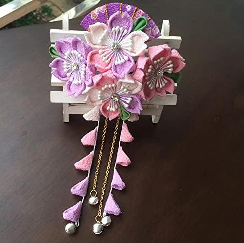 smilepunk Japanese Sakura Hairpin Hair Clip Tsumami zaiku for Kimono Yukata Hanfu accessories Long Hair Sticks (purple)