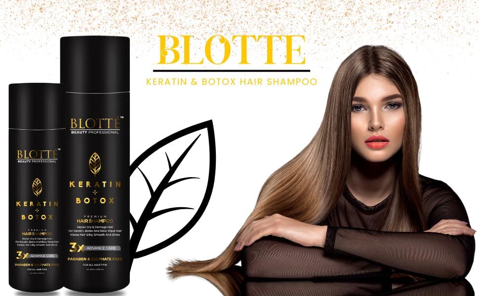 BLOTT BEAUTY PROFESSIONAL BLOTT Keratin & Botox Premium Hair Shampoo - Repair Dry & Damage Hair For Keratin, Botox And Blow Wave Hair Heading -Makes Hair Silky, Smooth & Shine 3 X Advance Care Paraben & Sulphate Free 320 ML