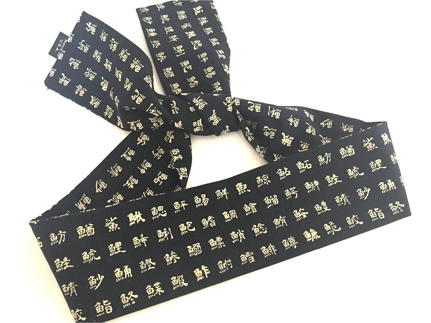 KUMI Hachimaki Headband 36"L KANJI Fish Sushi Chief, Sports/ Cotton Navy Blue