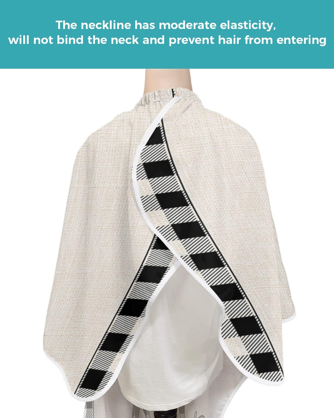 Double Love Farm Barber Cape - Salon Hair Cutting Cape for Women,Men,Kids,Adults,Rooster Pig Cow Retro Black White Plaid Haircut Cape with Adjustable Elastic Neckline Hairdressing Stylist Cape Gown Accessories
