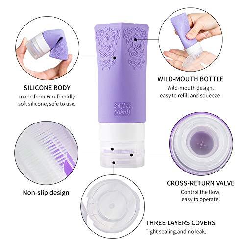 qianying Cosmetic Travel Containers, Leakproof Silicone Travel Bottles Set, TSA Approved Travel Size Cosmetic Toiletries Containers Accessories Set for Shampoo Conditioner Facial Cleanser Cream