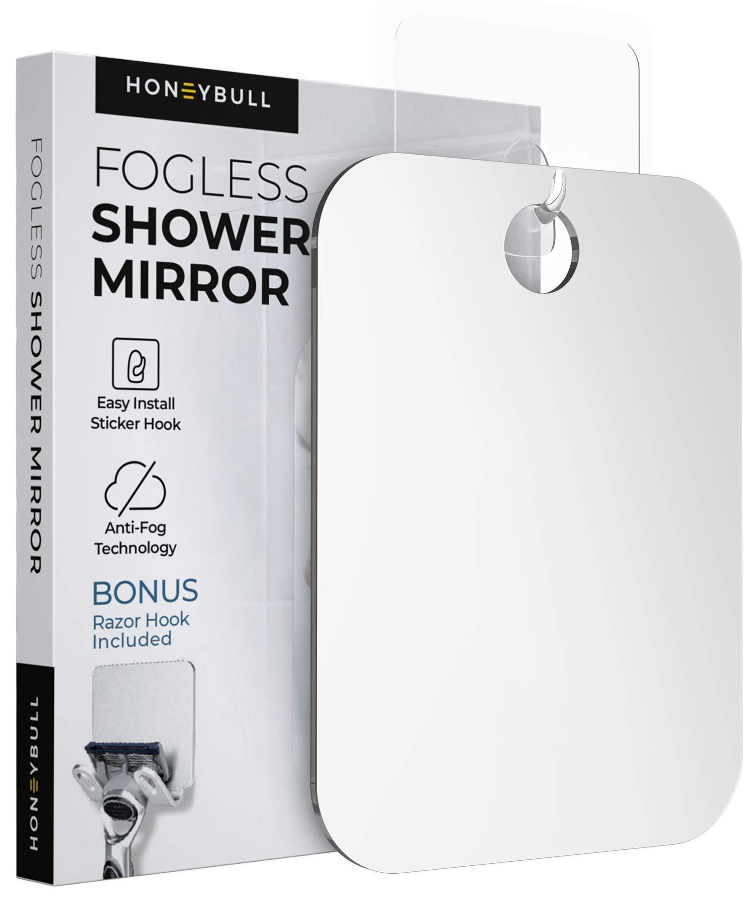 HONEYBULL HONEYBULL Shower Mirror Fogless for Shaving - Flat Anti Fog Mirror with Razor Holder for Shower, Mirrors, Shower Accessories, Bathroom Mirror & Accessories, Holds Razors for Men (Medium 6x8in)
