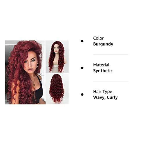 Fencca Fencca Burgundy Long Curly Wigs for Women Heat Synthetic Wig Wine Red Wavy Long Curly Hair Wig