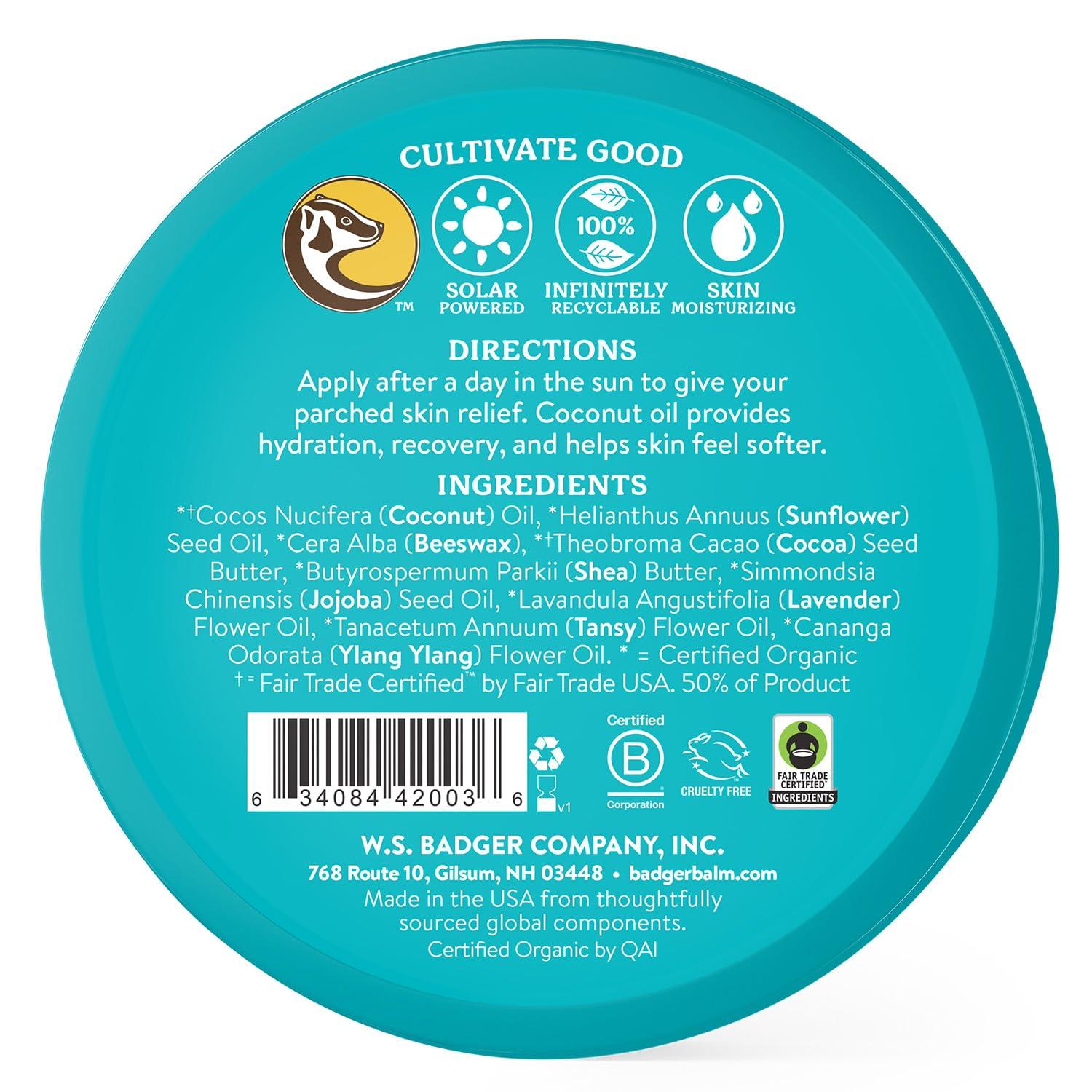 Badger Badger Coconut After Sun Balm with Organic Cocoa Butter & Shea Butter, Rescue Balm, Soothing & Cooling Balm for Tight Dry Skin After Sun Exposure, 2 oz (2 Pack)