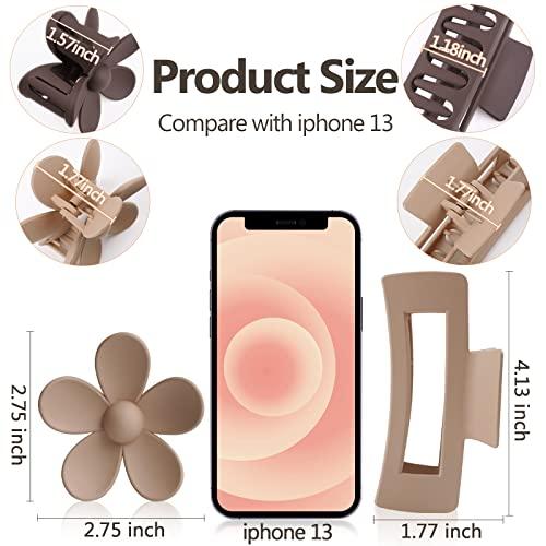 TOCESS TOCESS Hair Claw Clips for Women – Large Rectangle Hair Claw Clips for Thin & Thick Hair Big Neutral Flower Claw Clip for Curly & Fine Hair Matte Nonslip Strong Hold Jumbo Claws Jaw Clips Set (8 Pcs)