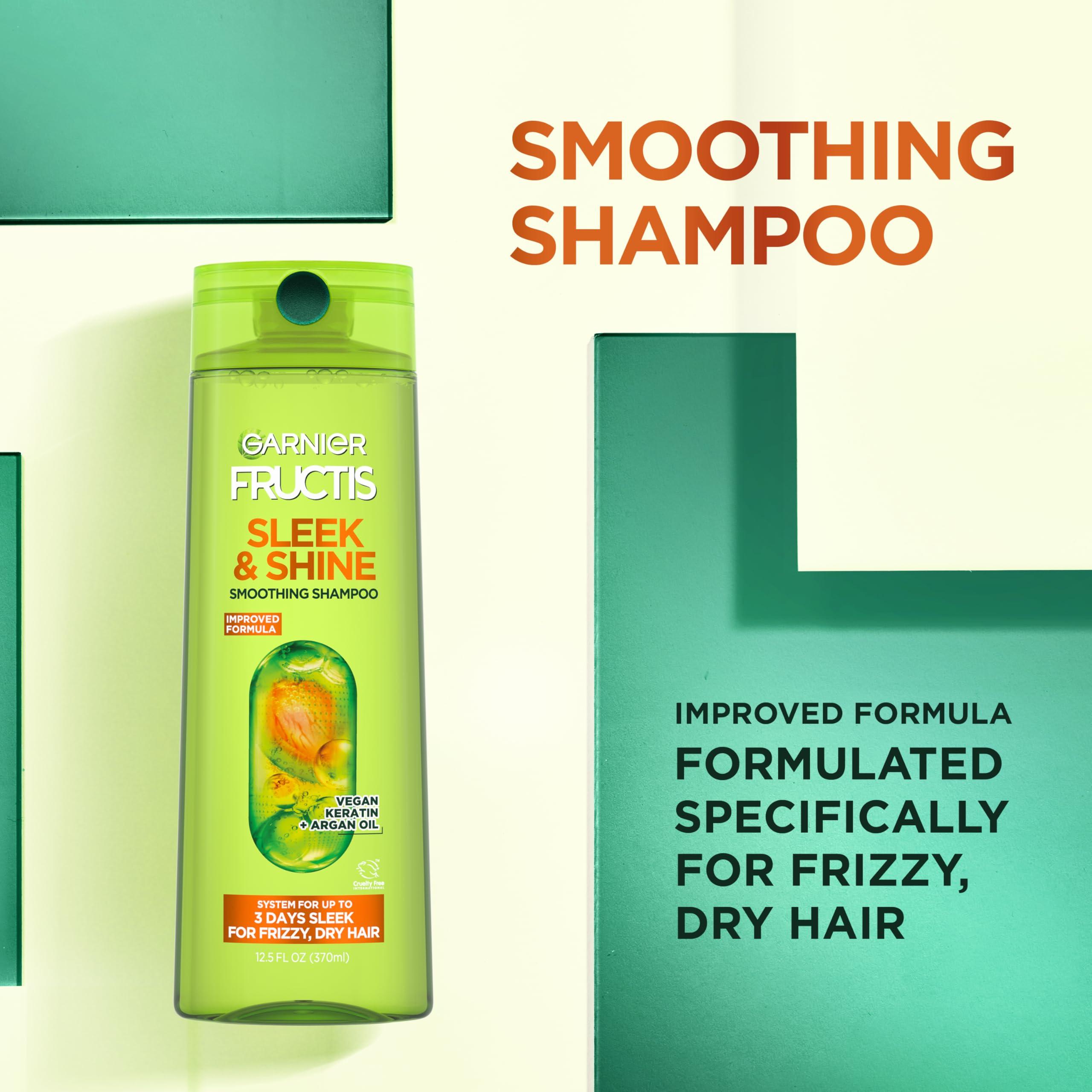 Garnier Garnier Fructis Sleek & Shine Shampoo, Conditioner + Anti-Frizz Serum Set for Frizzy, Dry Hair, Argan Oil (3 Items), 1 Kit (Packaging May Vary)