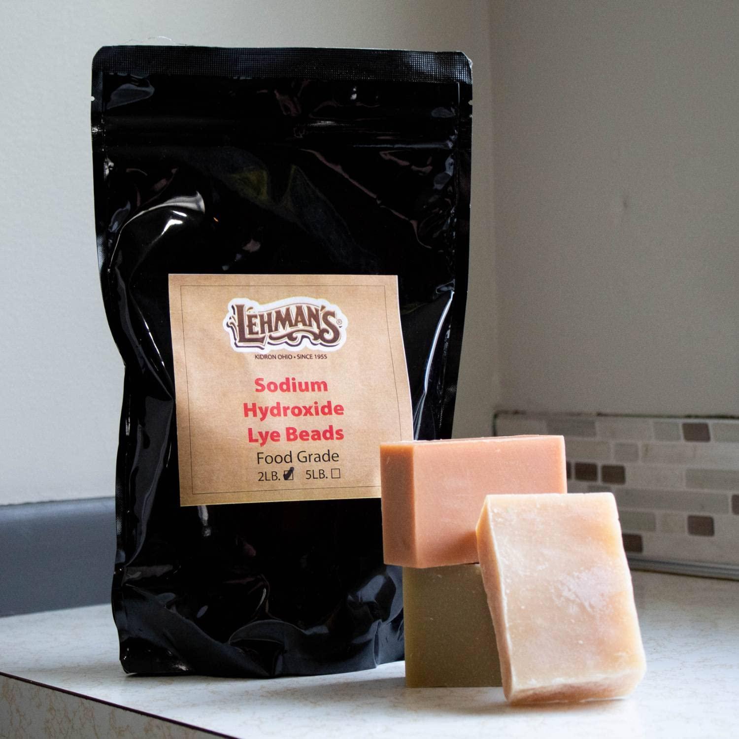 Lehman\'s Lehman\'s Sodium Hydroxide for Soapmaking, 2 Pound Resealable Bag of Lye Beads, NaOH, Do It Yourself Natural Bar Soap