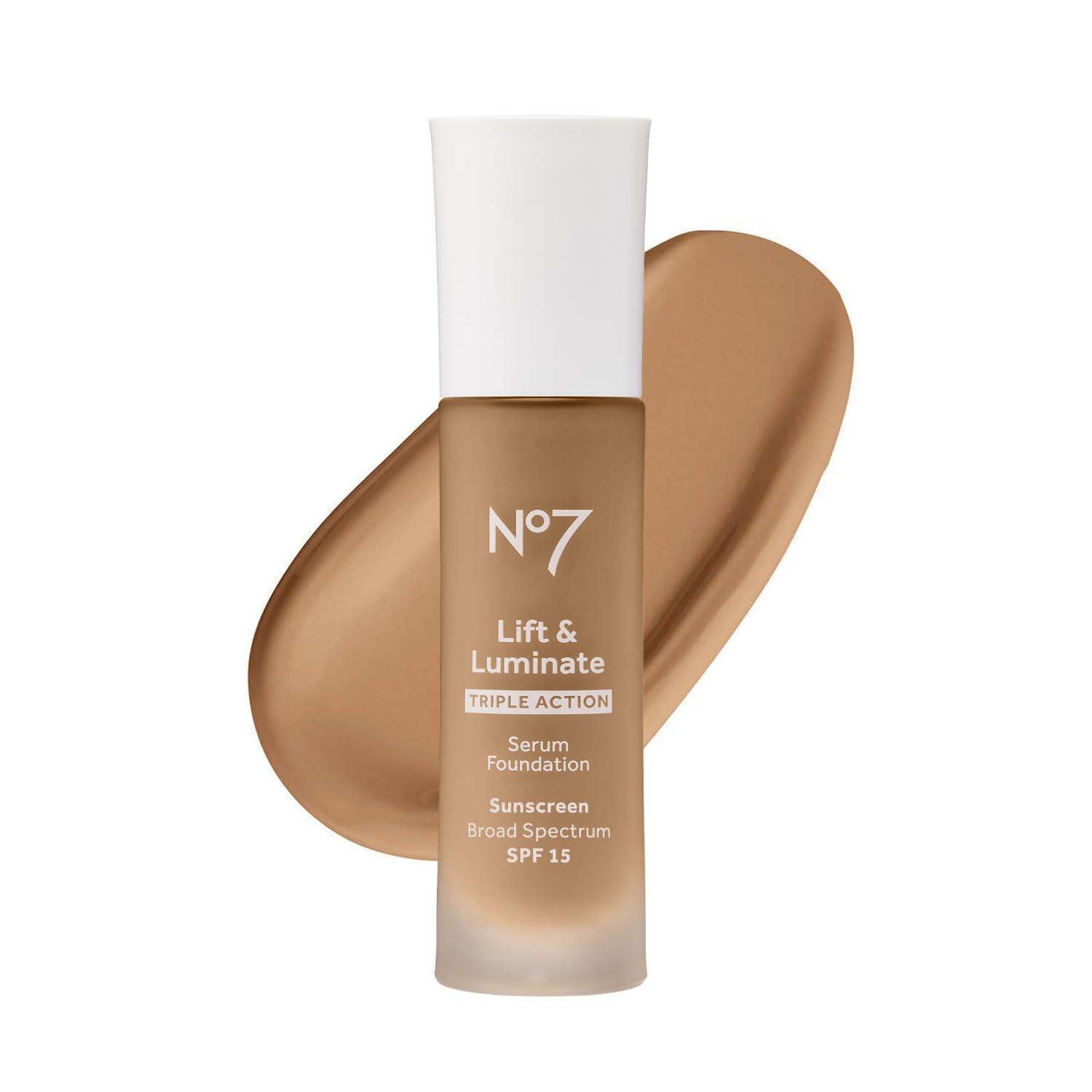 No.7 No7 Lift & Luminate Triple Action Serum Foundation - Deep Honey - Liquid Foundation Makeup with SPF 15 for Dewy, Glowy Base - Radiant Serum Foundation for Mature Skin (30ml)