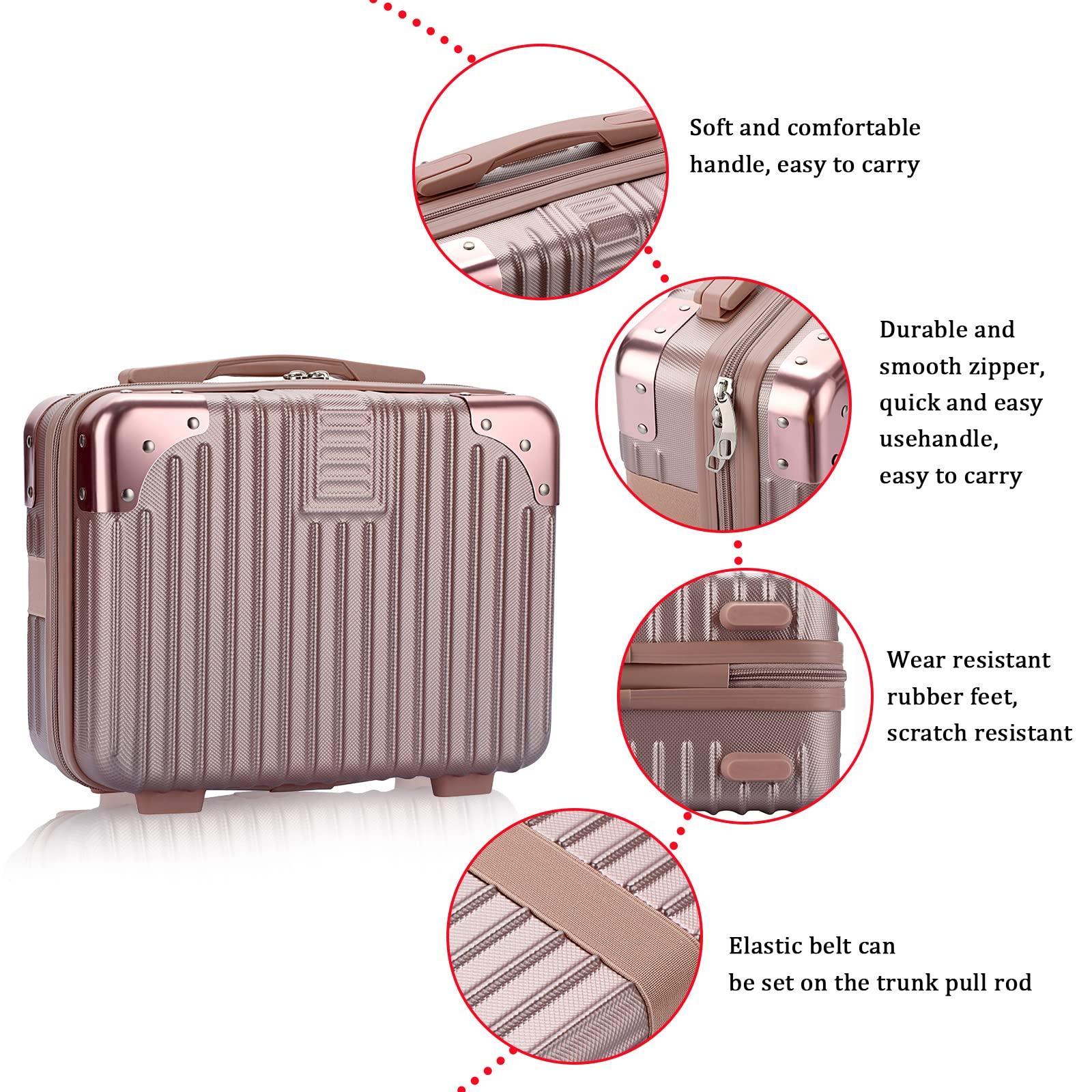 BSTKEY BSTKEY Portable Hard Shell Cosmetic Travel Case, Small Travel Hand Luggage with Elastic Band, Mini ABS Carrying Makeup Case Suitcase, Rose Gold